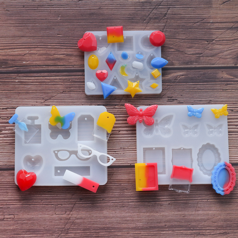 diy滴胶模具3款香水蝴蝶钻石吊坠硅胶模具手工制作镜面