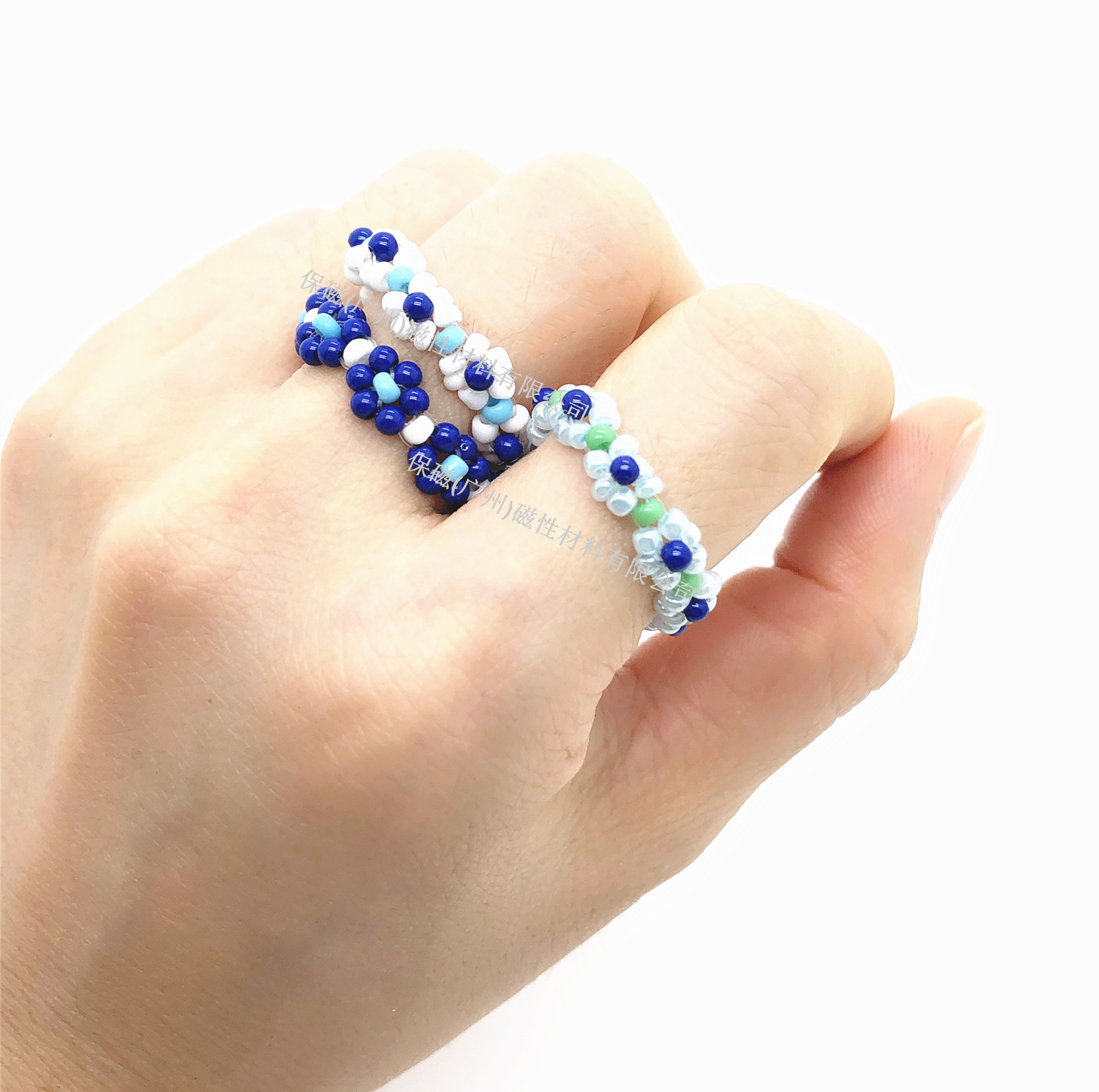 泫雅风米珠小花 彩色戒指 女 手工编织 珠串材料批发 米珠