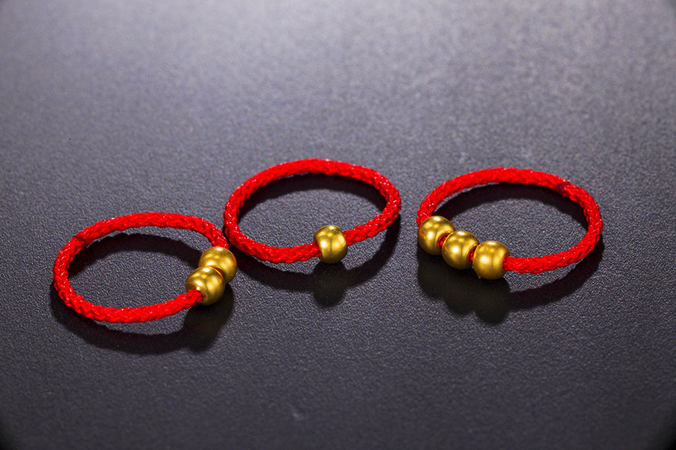 黄金转运珠戒指编织足金999小金珠戒指3d硬金抖音爆款工厂直批