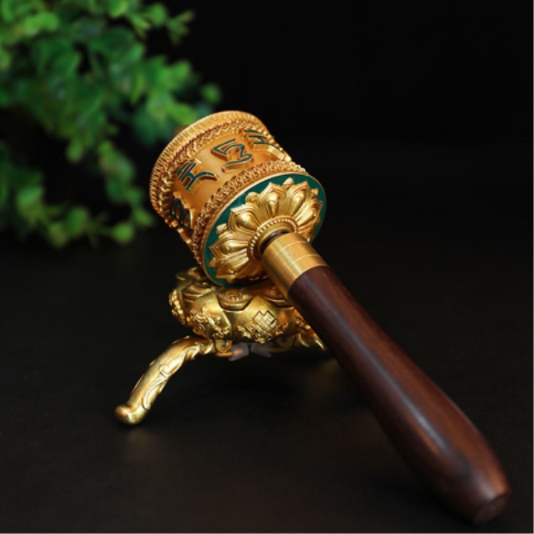 纯铜八宝吉祥小手摇转经轮密宗修行佛具用品迷你绿度母莲花转经筒