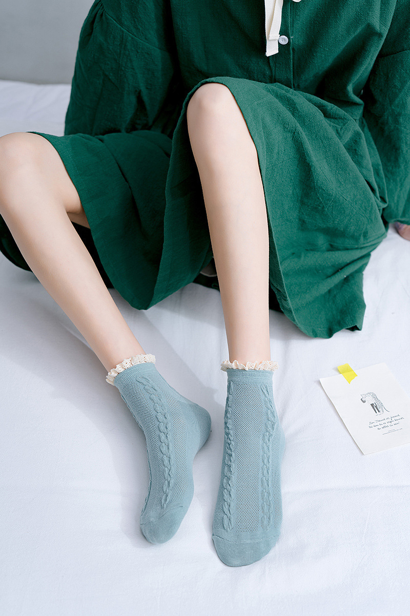 春夏新品蕾丝花边船袜女日韩系甜美少女木耳边短袜全棉透气袜子女