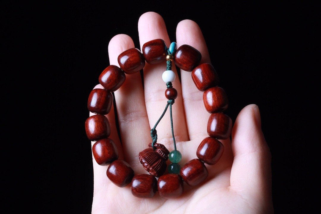 非洲小叶紫檀手串小孔1.2cm桶珠手串diy搭配莲蓬籽男女紫檀木手链