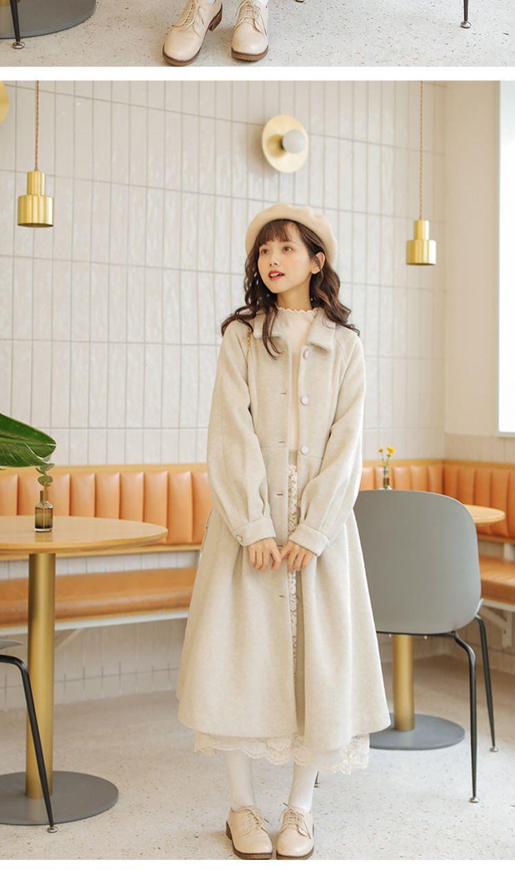 燕麦色毛呢外套女日系学院风冬甜美可爱中长款过膝学生呢子大衣女