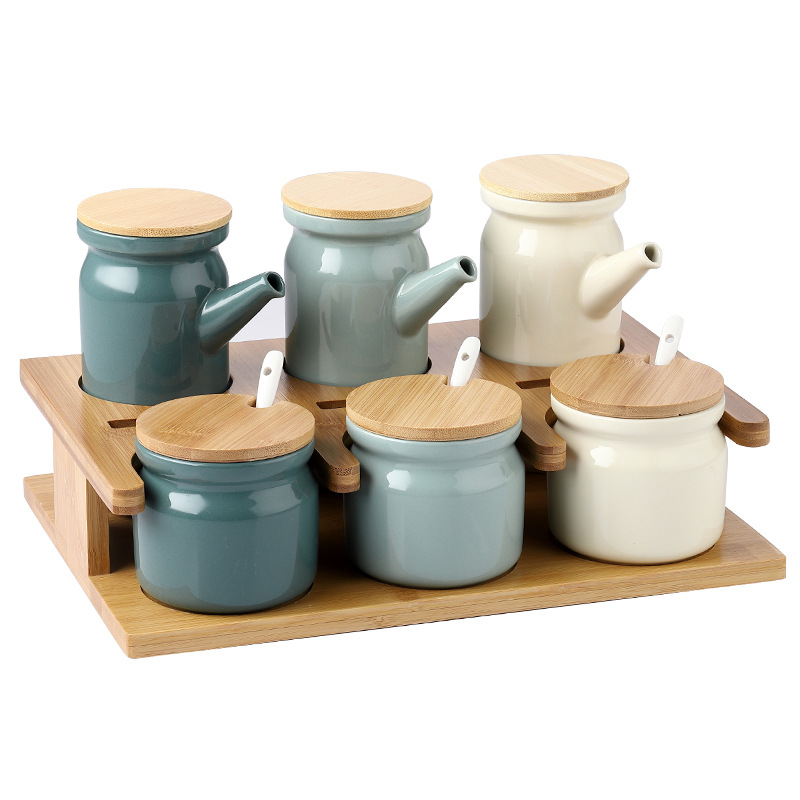 Household Ceramic Kitchen Good-looking Seasoning Jar Seasoning Box Set Storage Tank Seasoning Tank Salt Jar Oil Bottle Wholesale