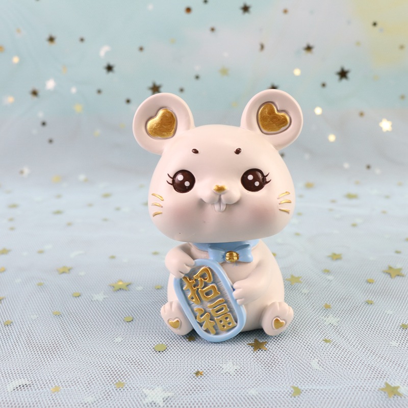 新款招财鼠树脂摆件 创意汽车家居蛋糕装饰礼品新年礼物车摆个性