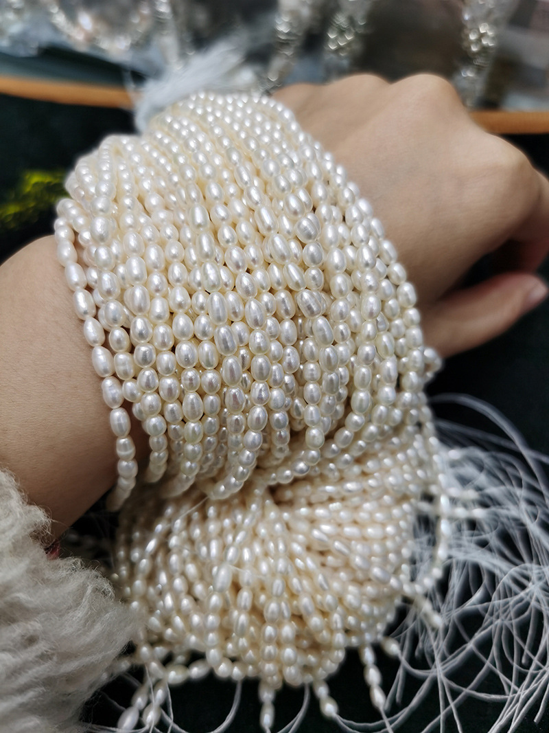 天然淡水珍珠小米珠强光迷你3-4mm小珍珠diy饰品手工串珠材料批发