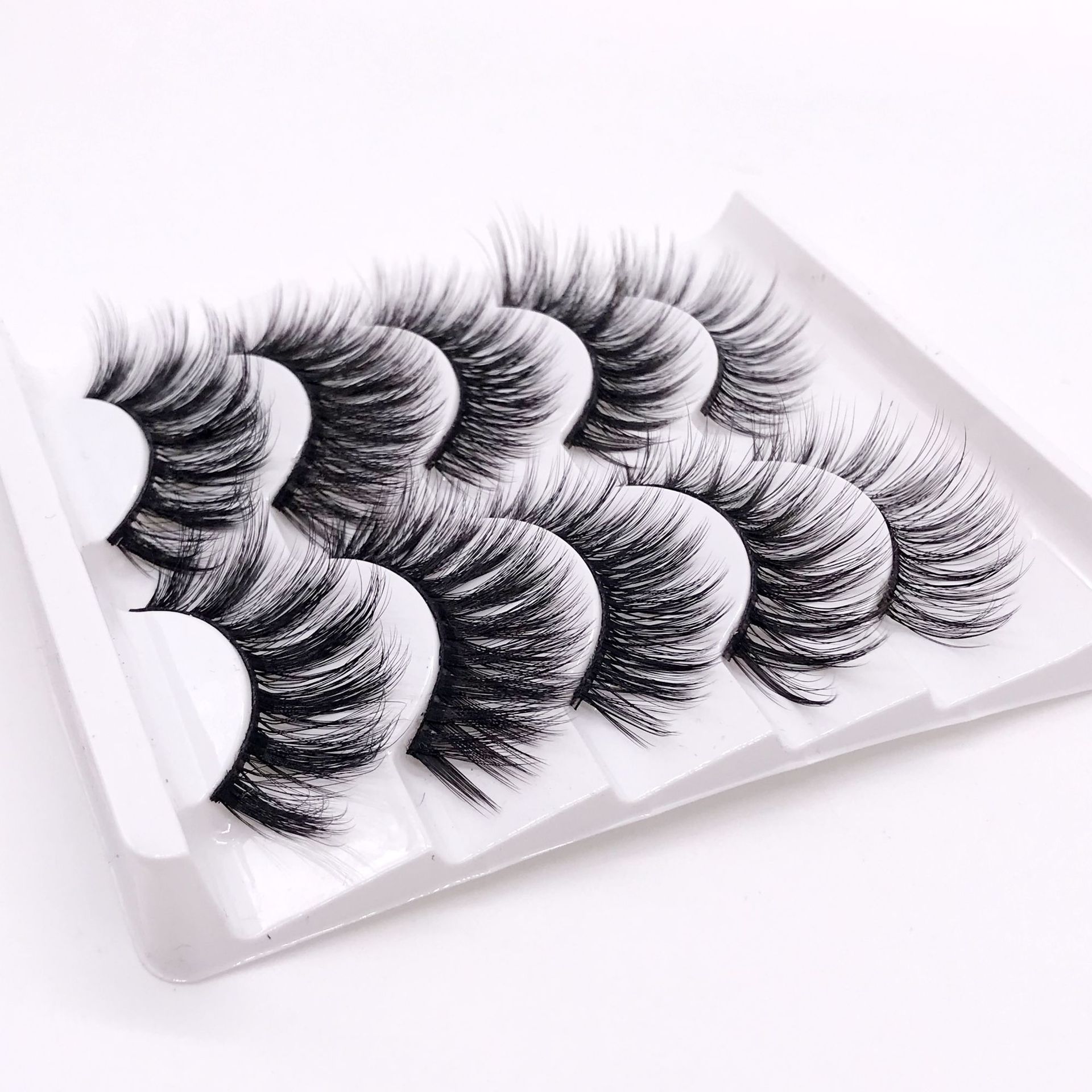 In Stock Wholesale 5 Double Pairs of False Eyelashes 3D Chemical Fiber Three-Dimensional Thick Five Pairs Mixed False Eyelashes Source Factory
