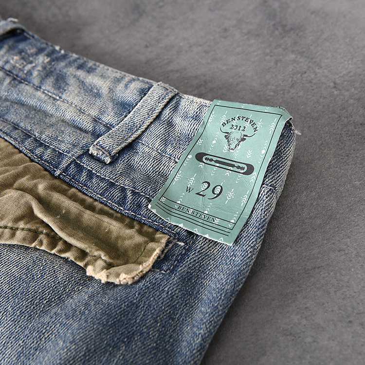 ben steven重工水洗外贸迷彩口袋工装男士牛仔中裤五分裤fk021