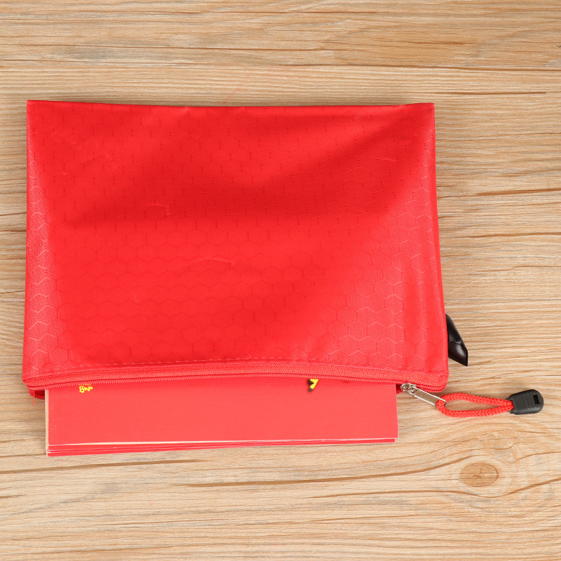 红色防水便携文件袋经书袋布袋资料袋大红色防水拉链布袋便携挂钩