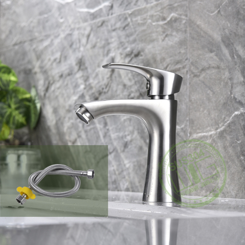 Lead-Free 304 Stainless Steel Ingle Handle Faucet with Cold Basin Bathroom Bathroom Drop-in Sink Single Hole Brushed Small Waist Faucet