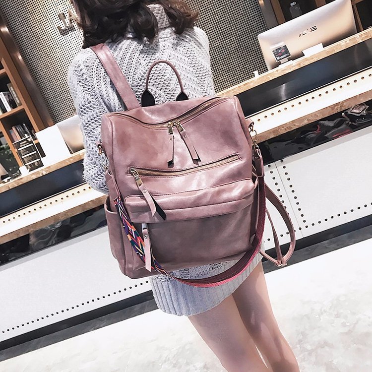 Factory Wholesale Vintage Pu Soft Leather Backpack Large Capacity College Style Travel Leisure High School Student Fashion Women's Bag