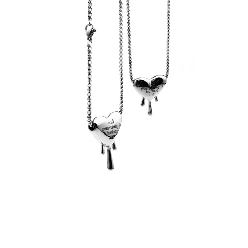 日韩暗黑系冷淡风复古百搭时尚字母心形滴血吊坠嘻哈个性男女项链