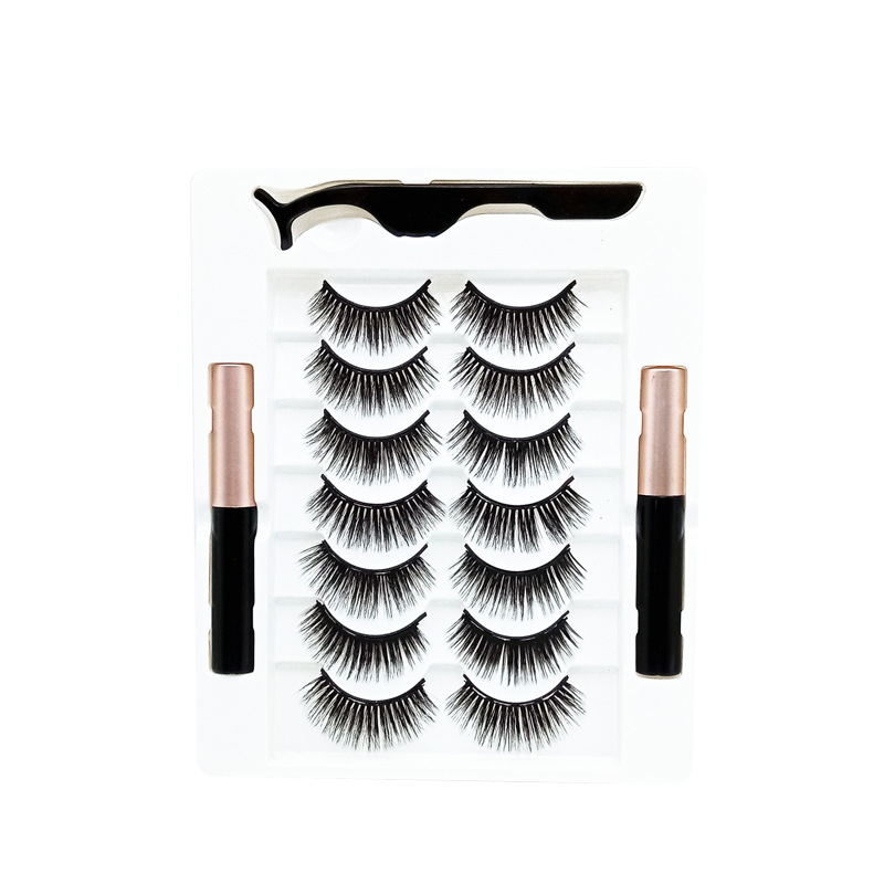 Seven Pairs of Double Magnetic Magnetic Liquid Eyeliner False Eyelashes Suit Multi-Layer Thick Eyelash Natural Big Eye False Eyelashes