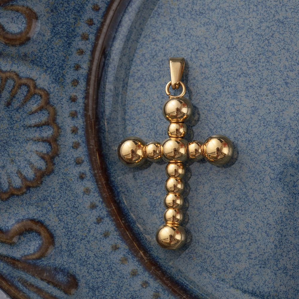 西方圆人头牌长发女人头像基督圆珠十字架项链钛钢18k