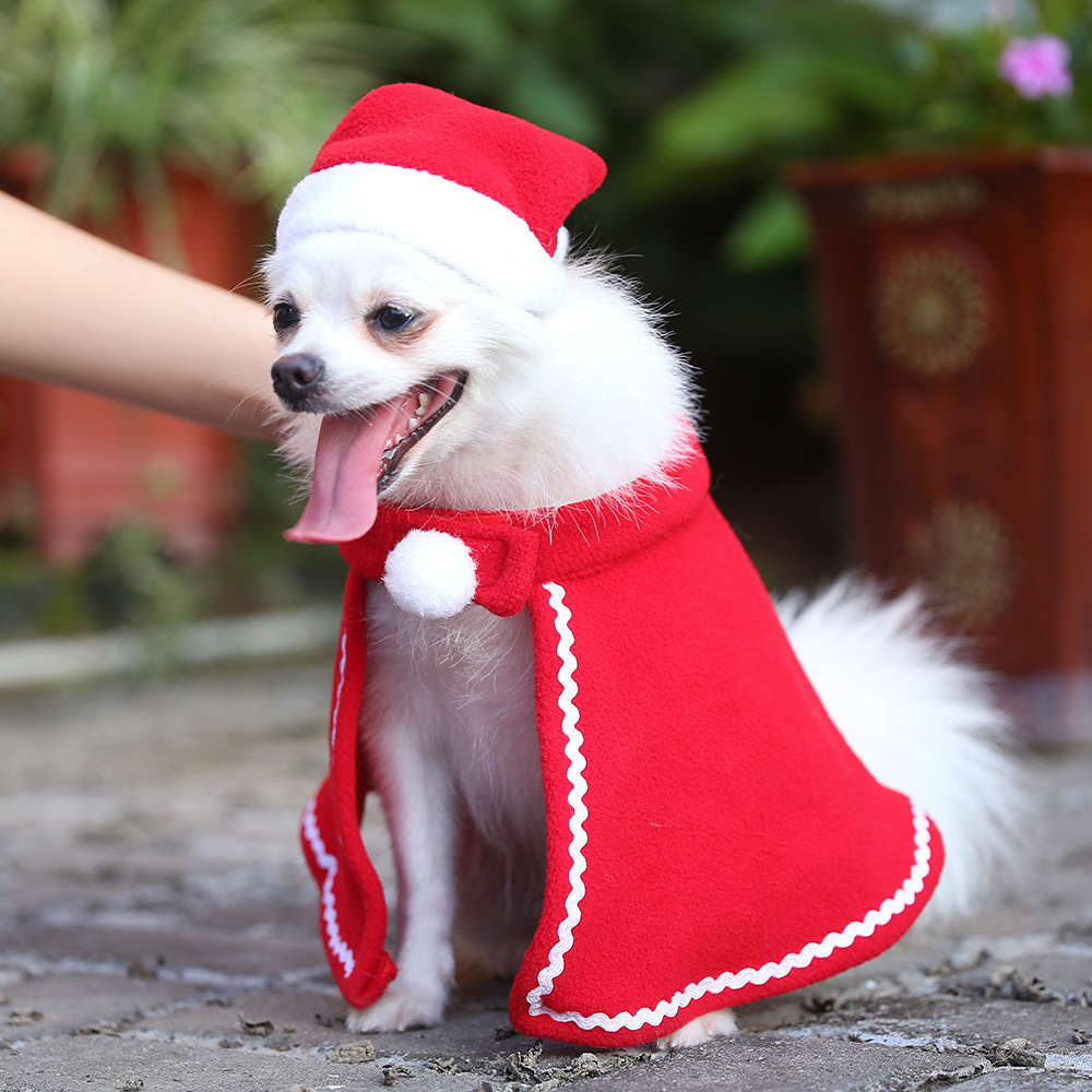 New Dog Clothes Puppy Teddy Cloak Hat Red Dress Dress up Pet Hat Cloak Set Wholesale