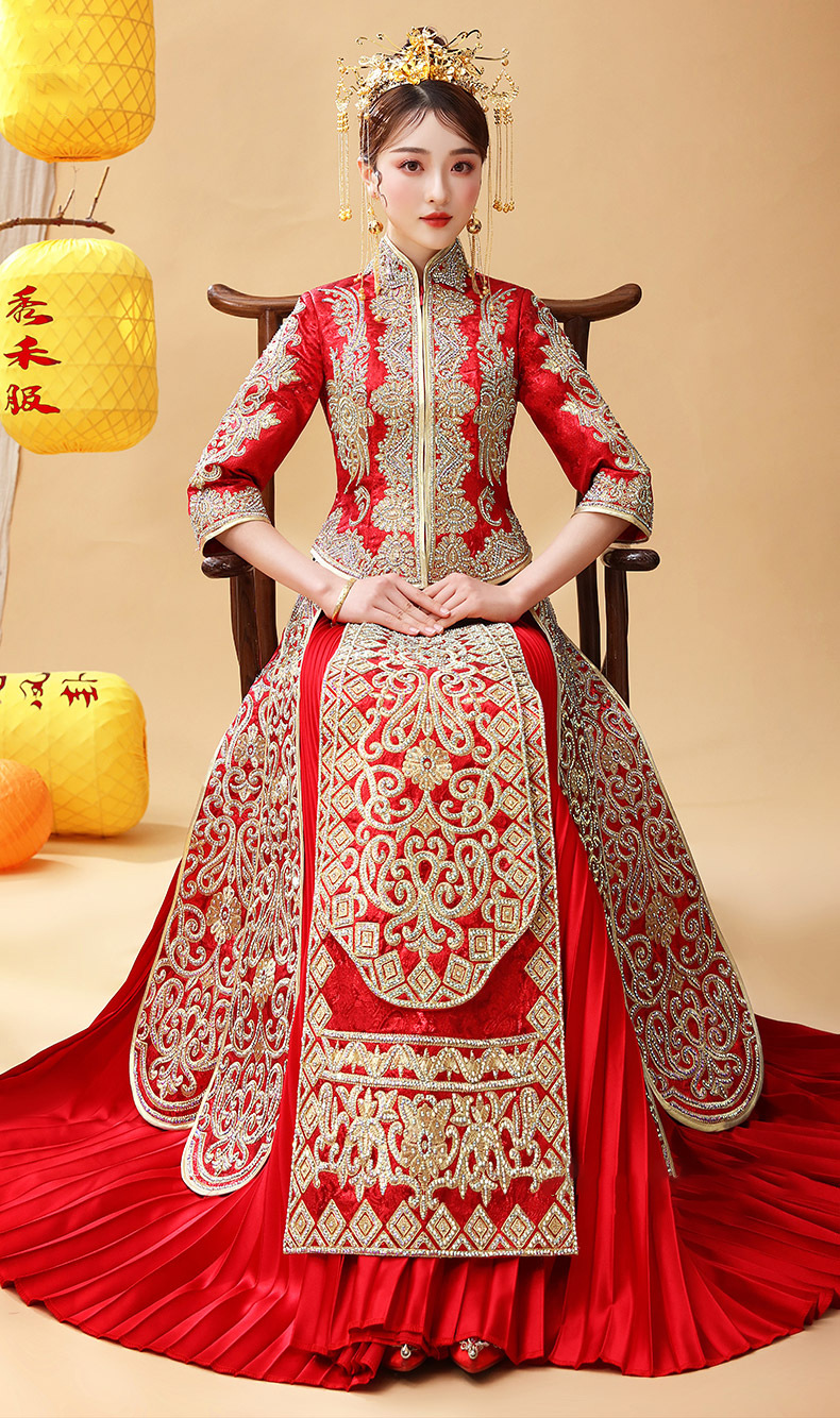 秀禾服新娘2020新款结婚中式新娘服龙凤褂秀禾简单简约大气抖音款