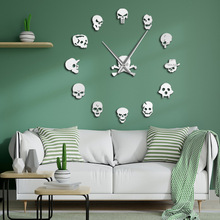 速卖通 3DDIY亚克力镜面挂钟 创意骷髅头时尚家居装饰墙贴钟