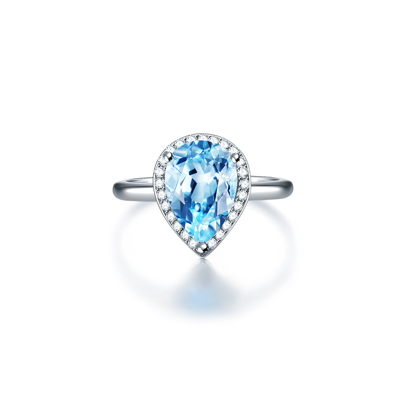 wish新款水滴形戒指蓝宝石女士戒指欧美仿天然托帕石指环一件代发