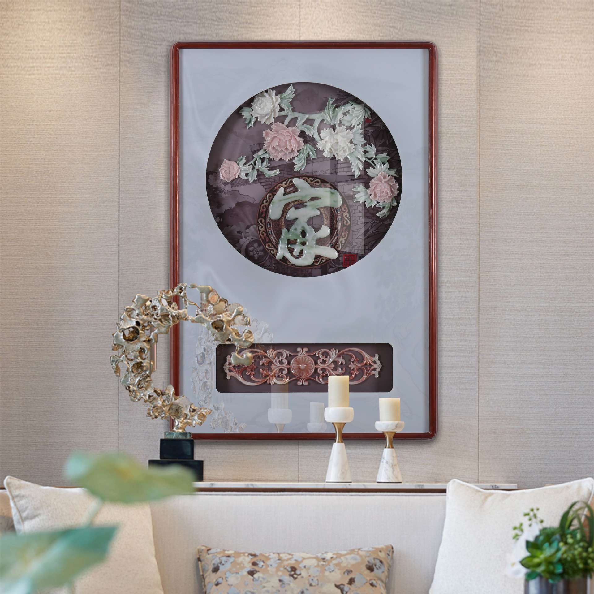 新中式走廊玄关装饰画玉雕画3d立体浮雕画厂家直销壁画时尚挂画