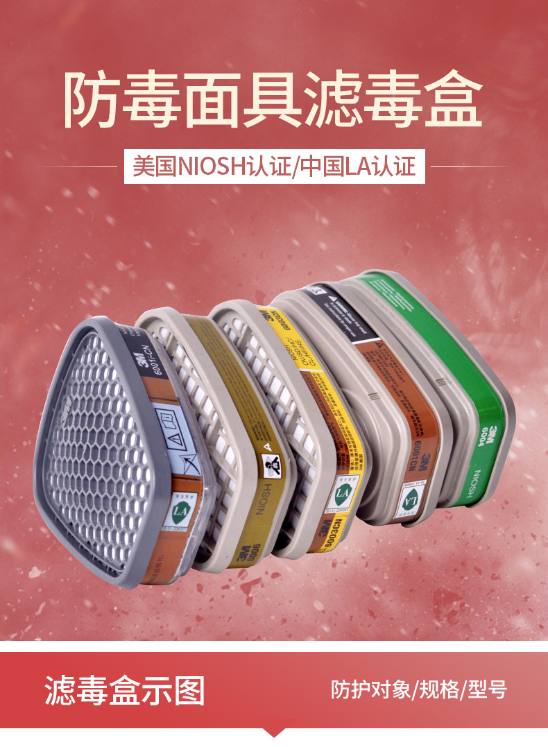 3m6006滤毒盒装修喷漆化工过滤盒搭配6200/6800/7502防毒滤盒跨境
