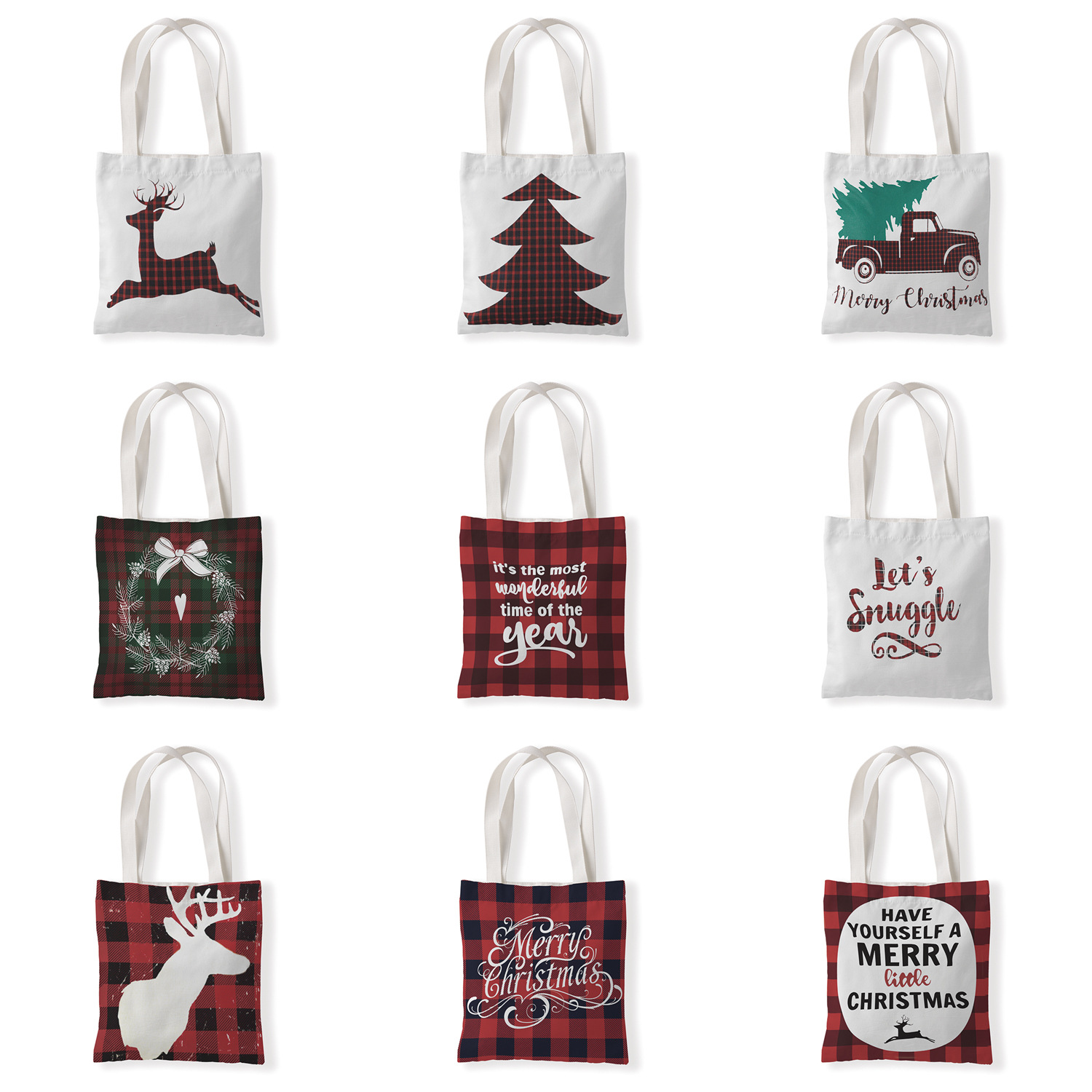 Geometric Christmas Pattern Canvas Material Single-Shoulder Bag Student Hand Bag Leisure Coin Pocket Versatile Women's Bag