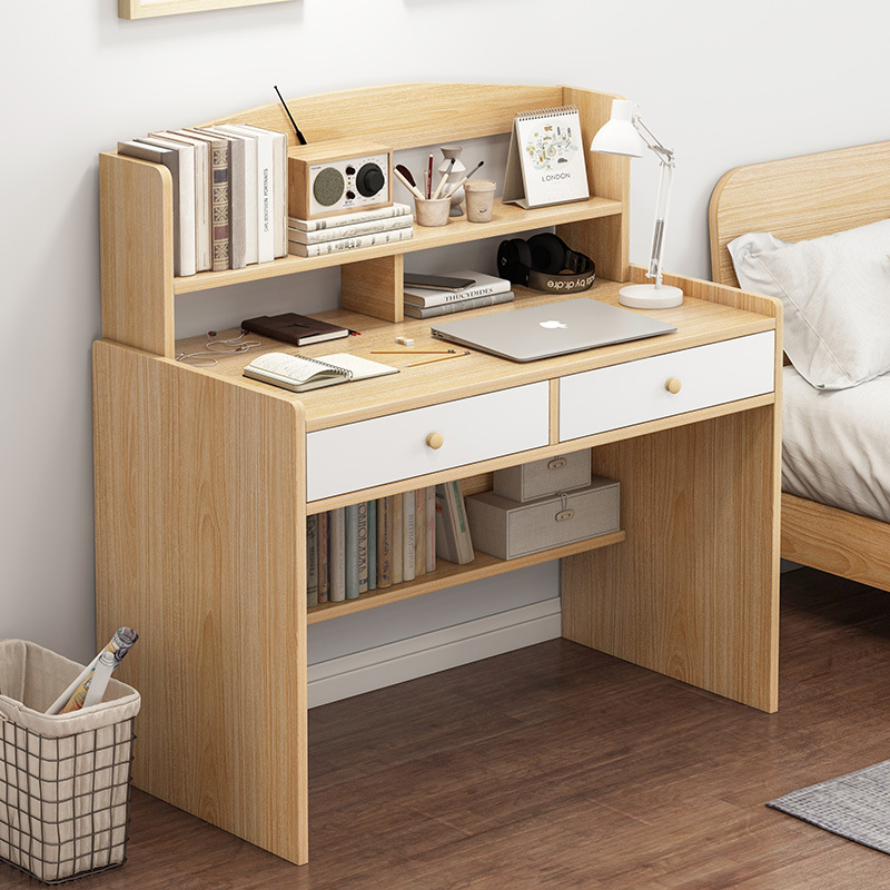 书桌简约家用写字桌带书架一体中学生学习桌椅组合简易小型电脑桌