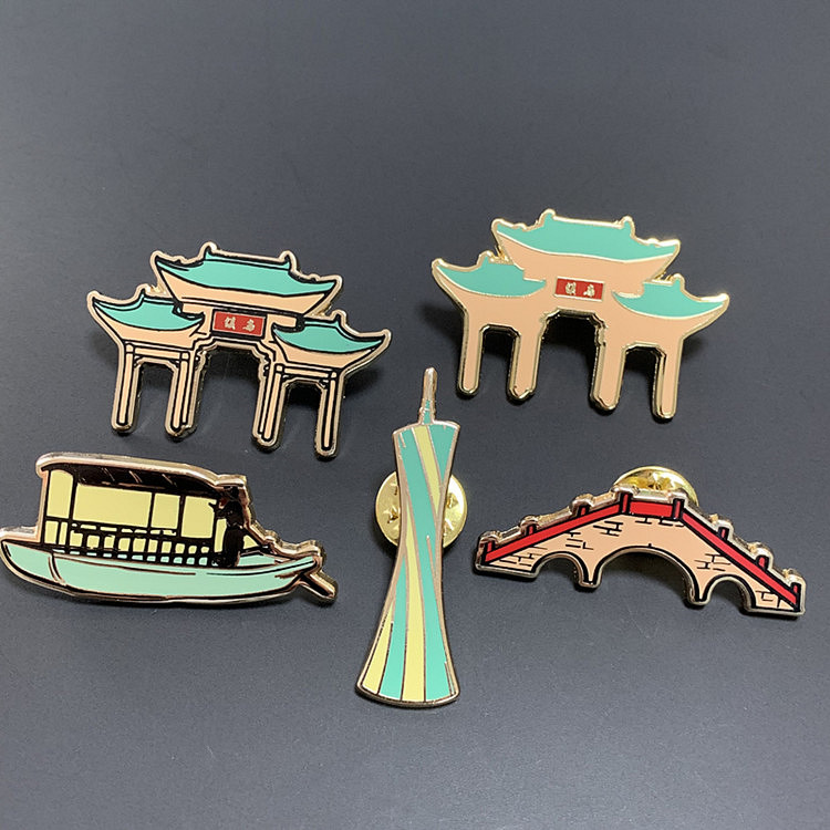 厂家乌镇文创旅游纪念徽章乌篷船杭州西湖景点建筑金属徽章