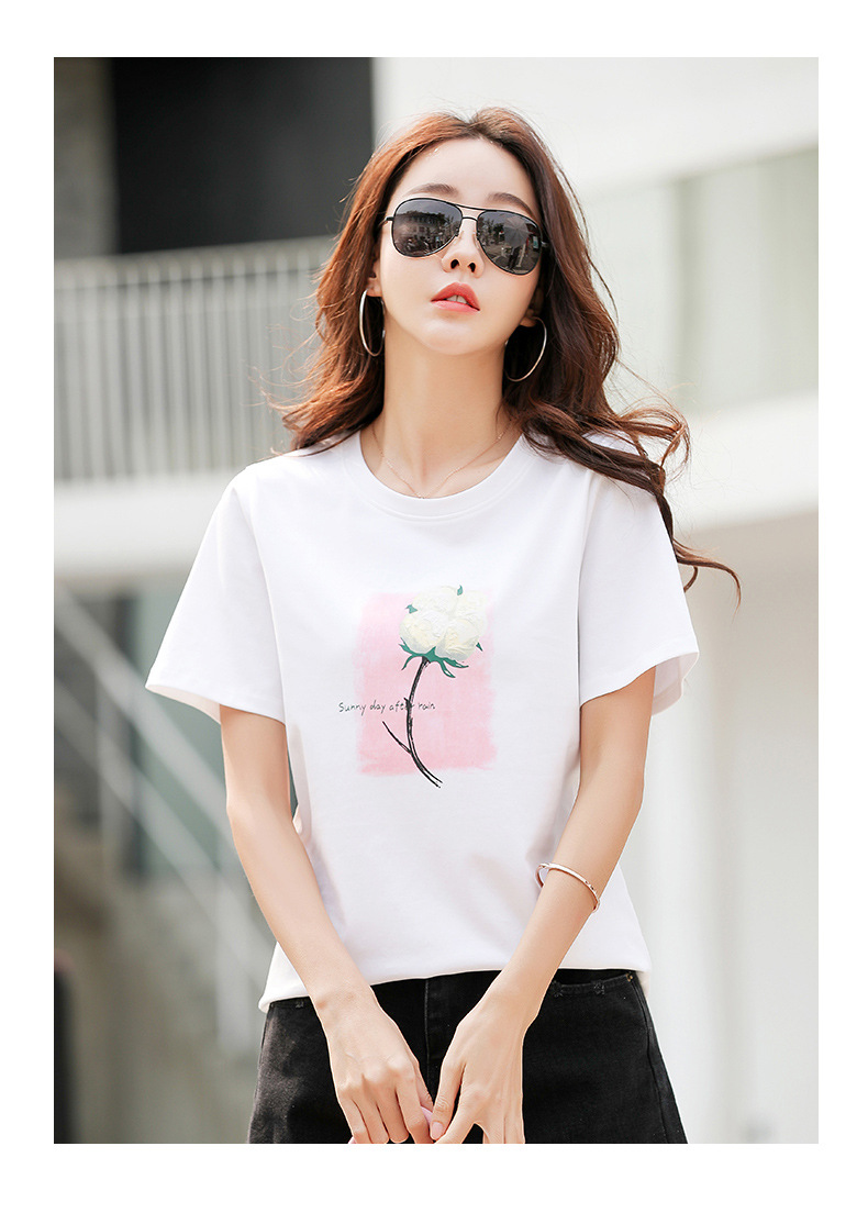 女式t恤-白t短袖女夏季2020新款女装打底衫圆领短袖印花上衣体恤上衣