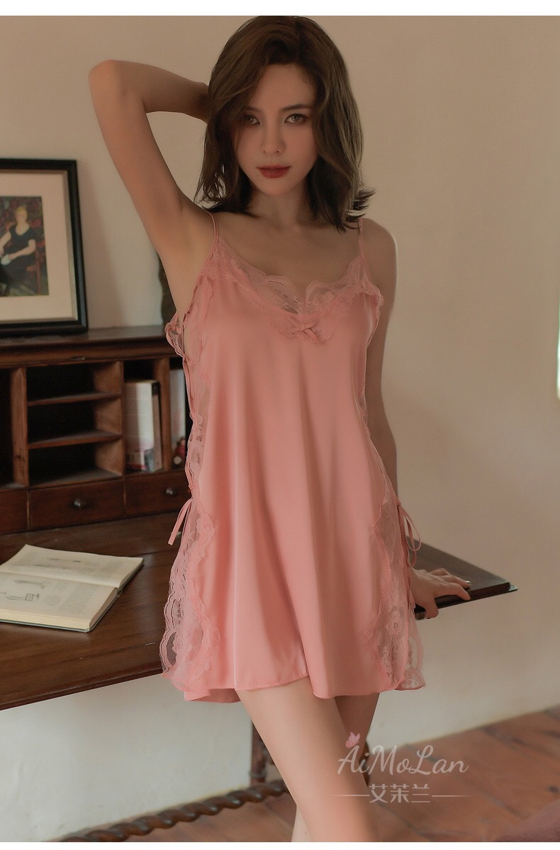 情趣睡裙吊带睡衣侧开叉绑带吊带睡裙诱惑性感蕾丝深v领情趣内衣