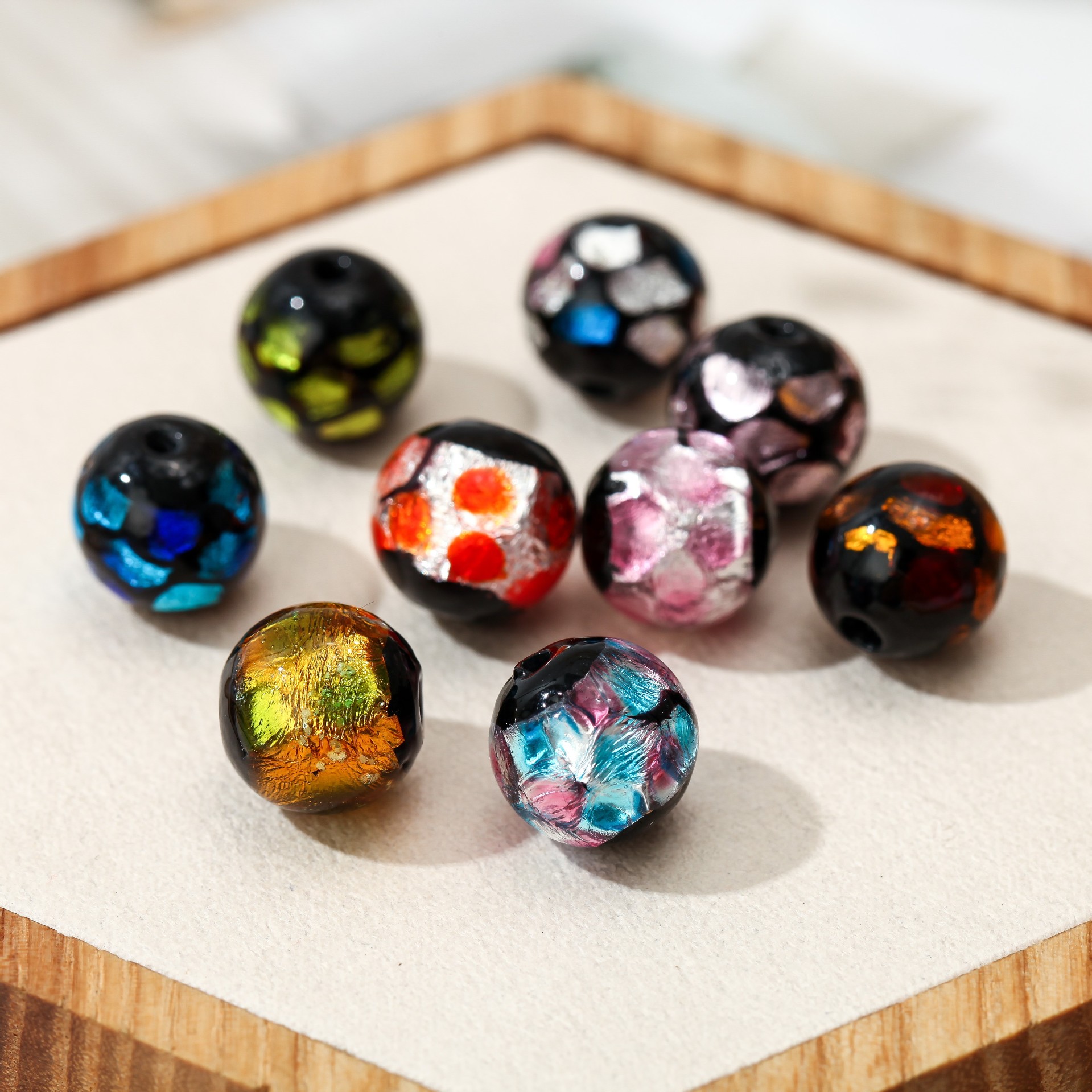 晗钰缘 日式彩箔满天星彩点珠琉璃散珠子手链发簪串珠材料diy配饰