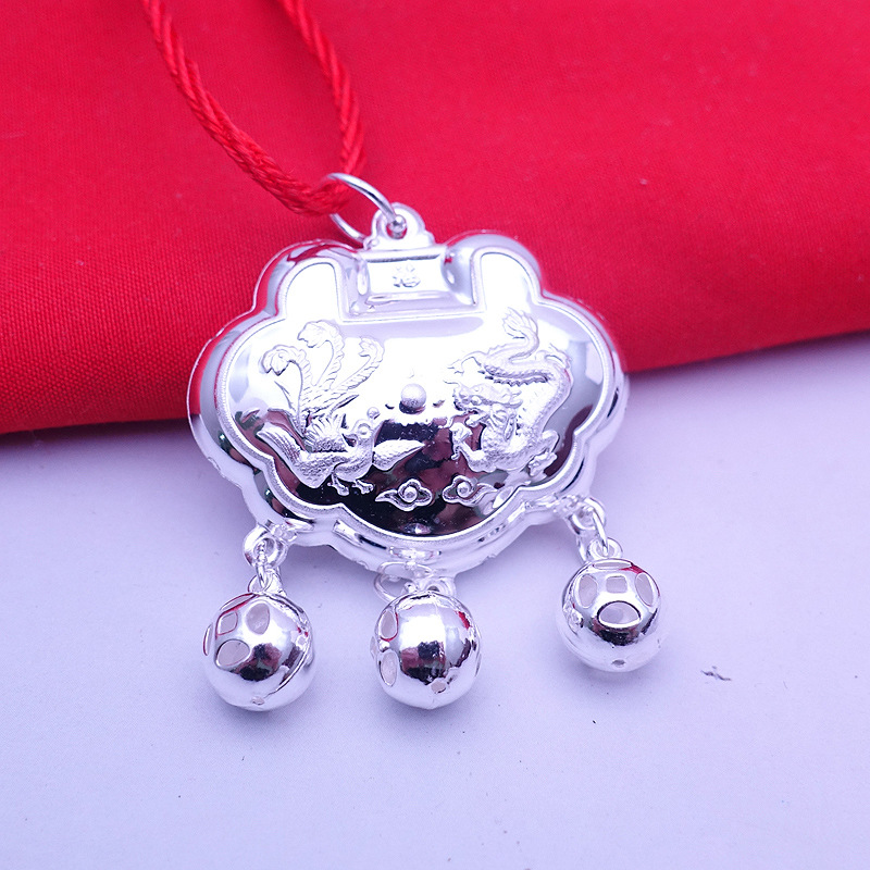 999纯银长命锁纯银宝宝银锁宝宝锁龙凤呈祥长命锁满月礼品直销