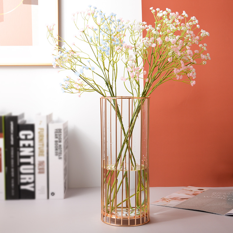 Affordable Luxury Style Vase Decoration Living Room Dried Flower Arrangement Hydroponic Decoration Flower Hallway Dining Table Wrought Iron Transparent Glass Vase