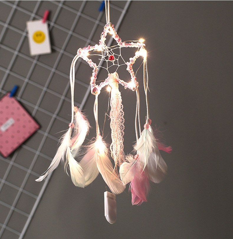 新款创意五角星羽毛捕梦网挂件 时尚简约手工diy风铃挂饰礼品礼物