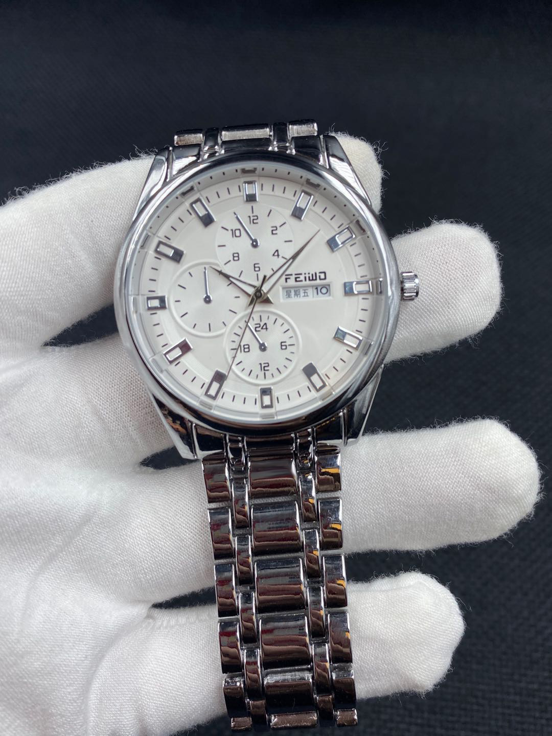 飞沃 男士手表 防水男表双历表 情侣一对表 礼品表 假六针表 时尚