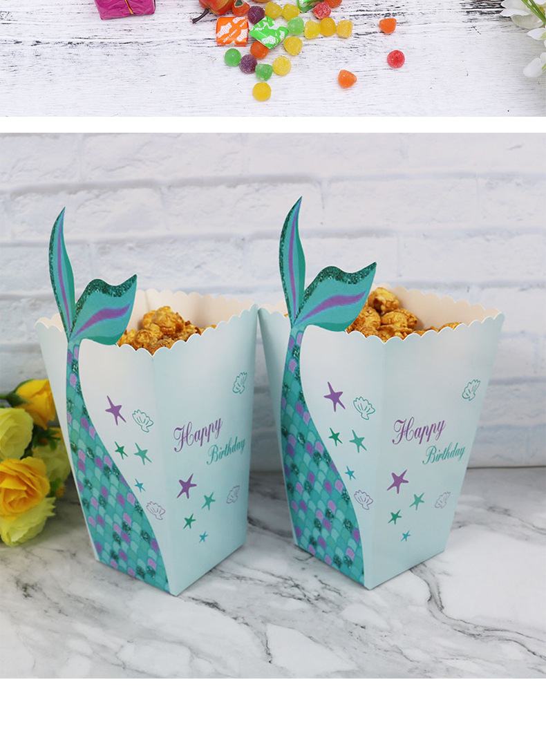 爆米花盒烫金美人鱼卡通造型纸质食品盒糖果盒子生日派对装饰纸盒