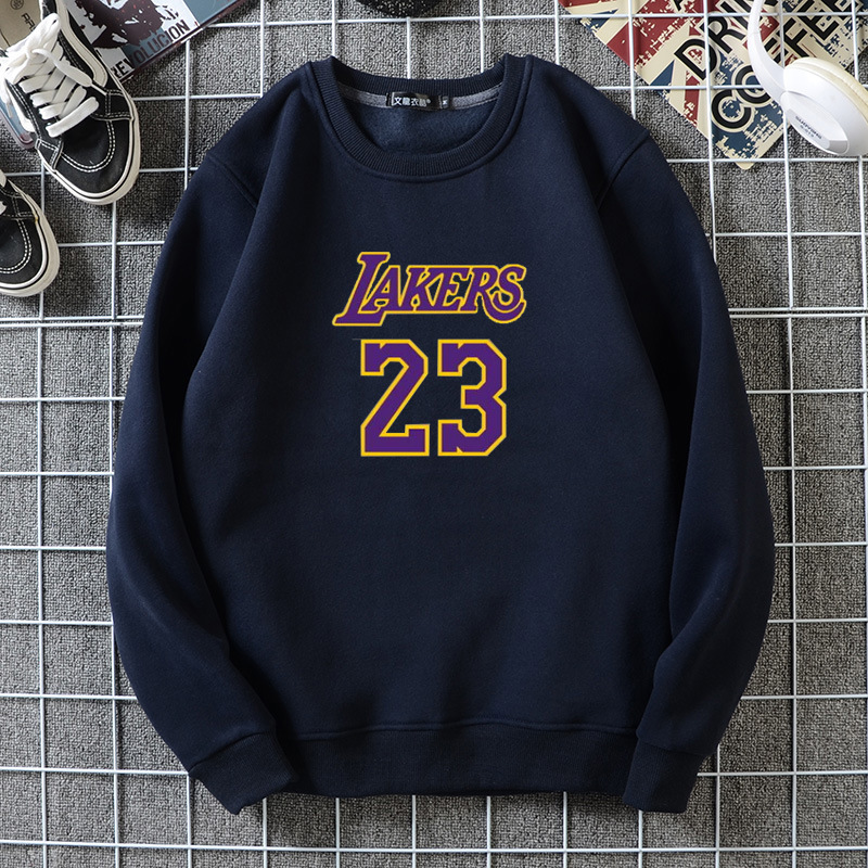 nba篮球卫衣男圆领无帽加绒加厚保暖湖人詹姆斯科比欧文长袖球衣