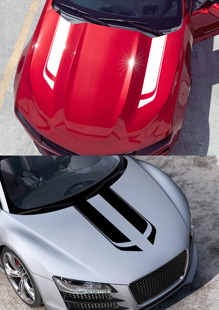 黑白色赛车引擎盖拉花个性条纹贴花汽车防水引擎盖贴纸