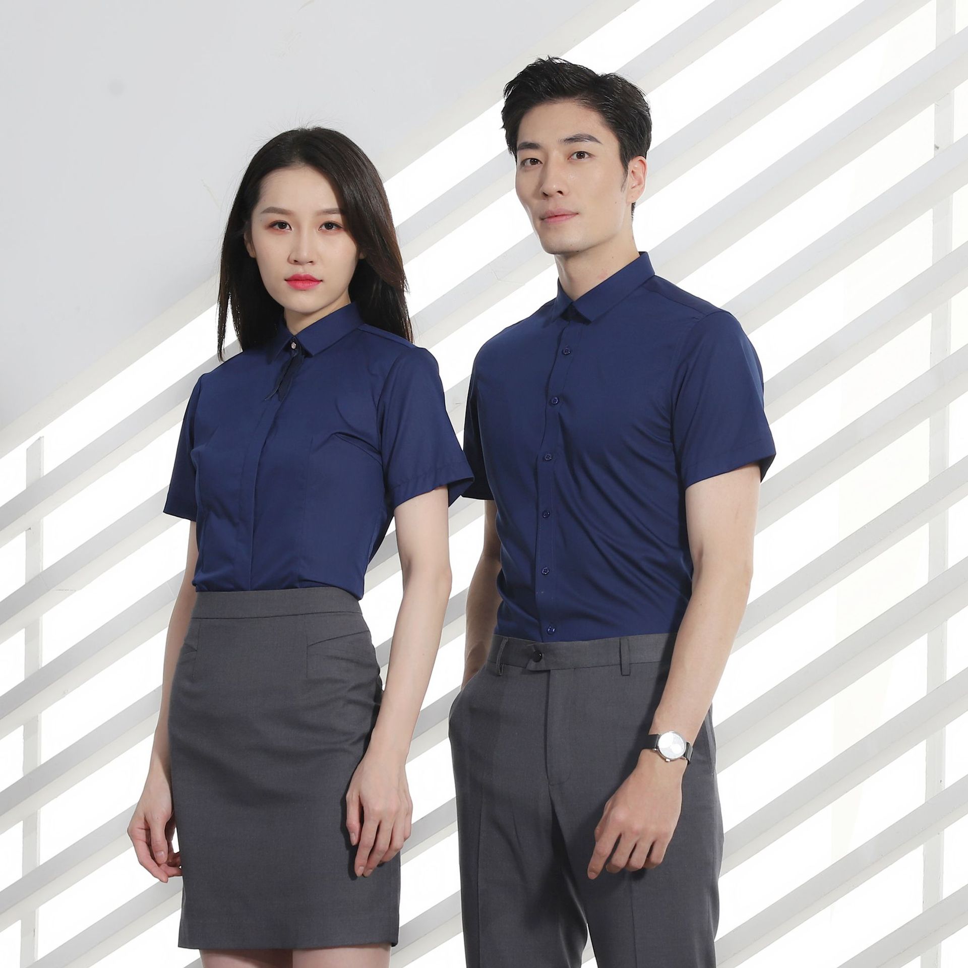 男女同款商务修身弹力免烫职业衬衫定制团体工作服印logo