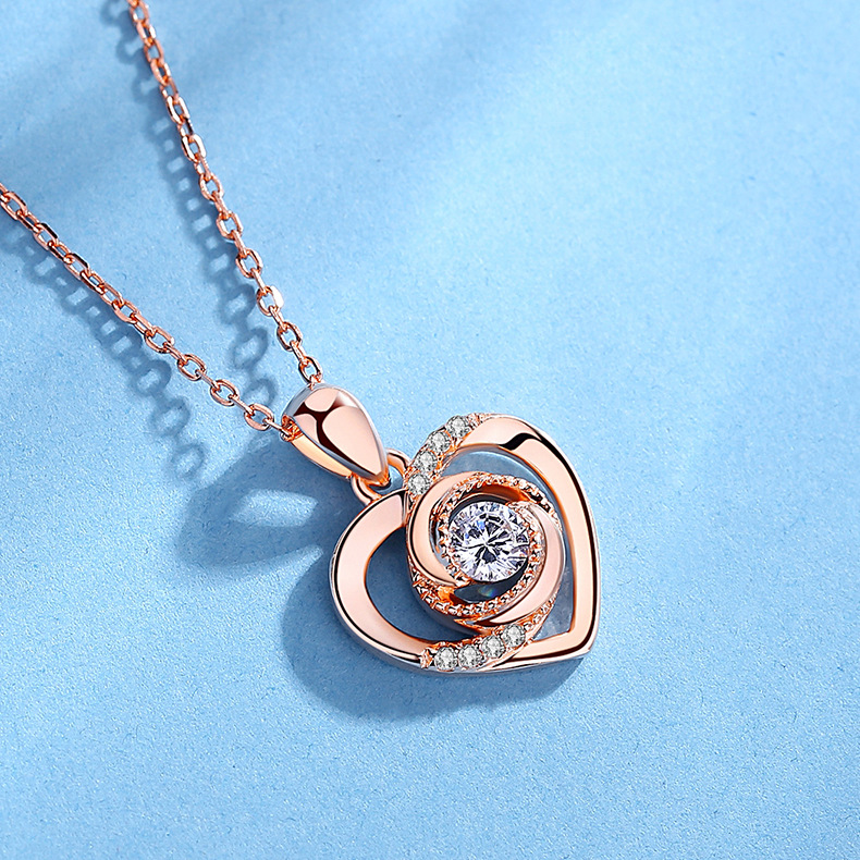 925纯银永恒之心玫瑰花爱心形项链女 日韩简约学生森系吊坠锁骨链