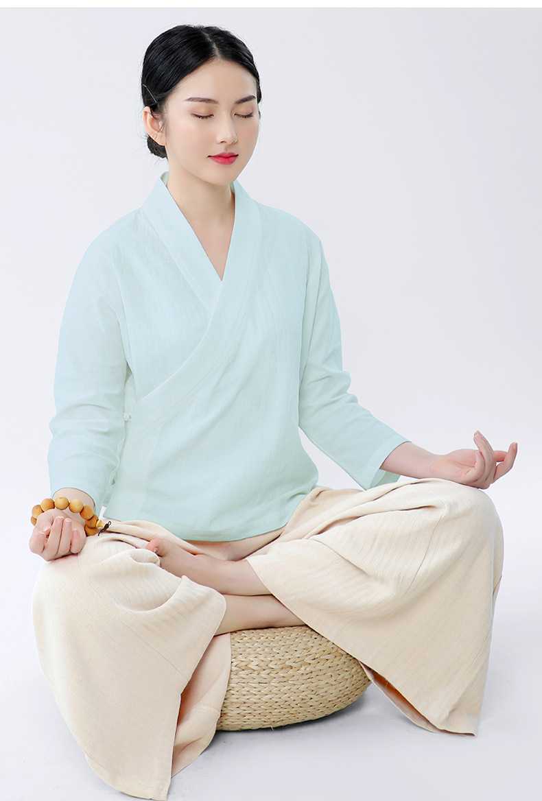 弘通禅修服女上衣佛系改良茶服禅意汉服修身复古文艺中国风七分袖