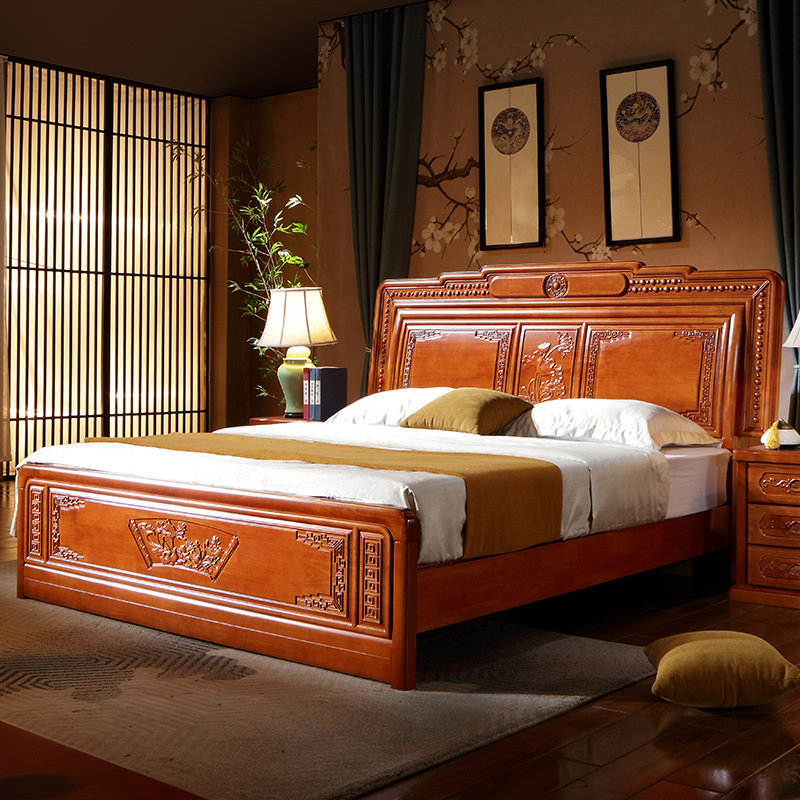 新中式实木床明清古典家具 仿古床1.8米雕花储物双人大床主卧婚床