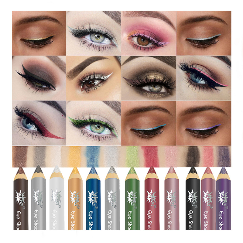 12 Color Pearlescent Eye Shadow Stick Eyeliner Pen Waterproof Anti-Not Smudge Sweat Makeup Factory Direct Sales Eyeliner Waterproof Wholesale