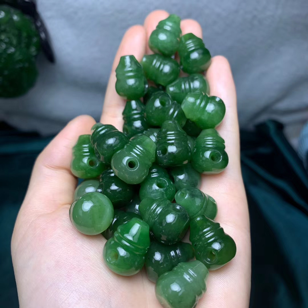 天然新疆和田碧玉一体三通配饰 diy葫芦和田玉文玩手饰裸石配件