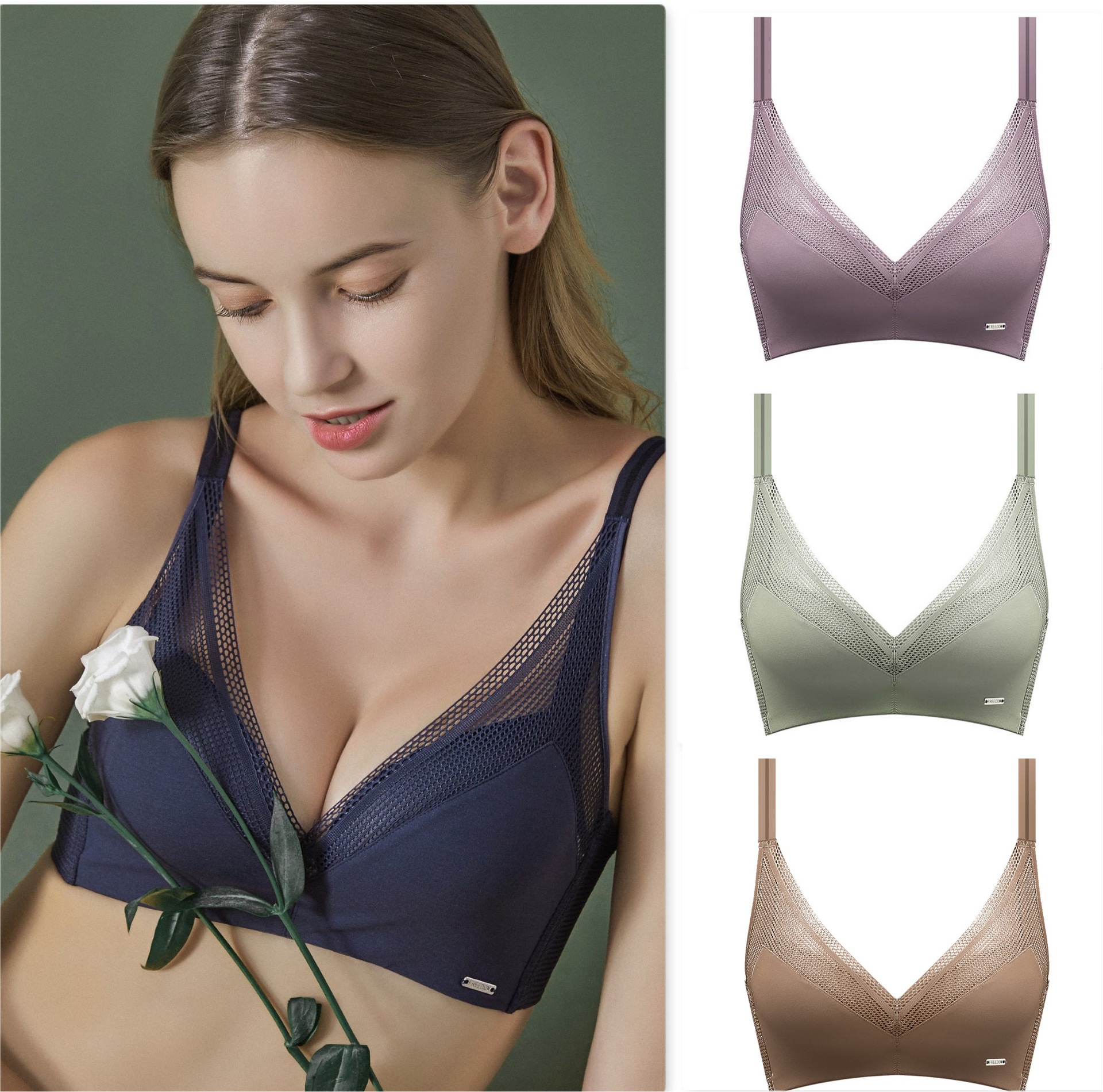 安琪姿简约自然性感舒适文胸无钢圈胸罩小胸聚拢调整型bra内衣女