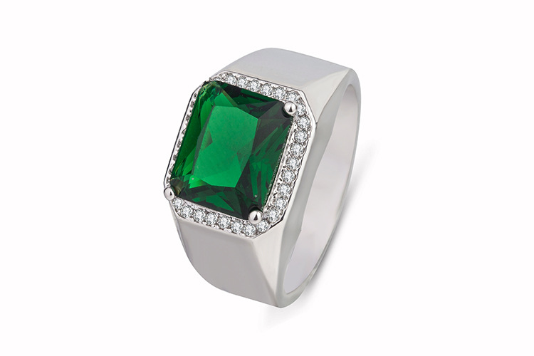 热卖祖母绿戒指 绿宝石男 镶钻开口戒指镀白金坦桑色活口绿钻指环