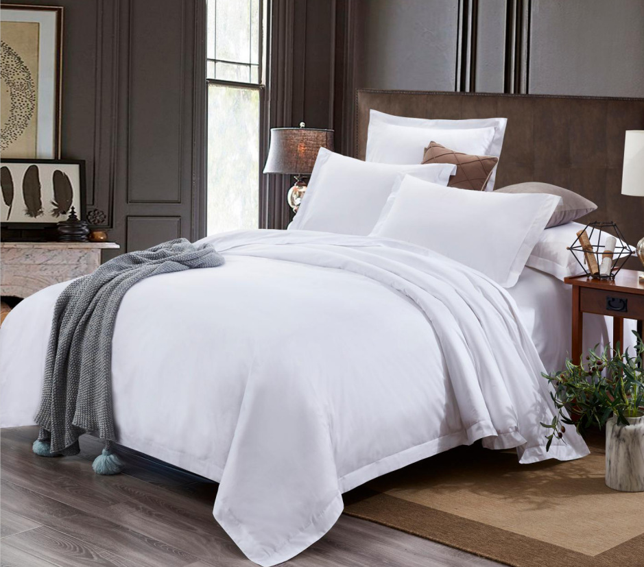 五星酒店床上用品宾馆客房白色单件被套棉贡缎民宿被罩厂家批发