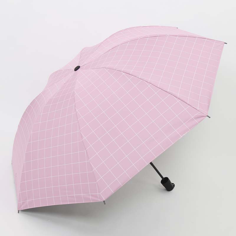 Three-Fold Plaid Folding Sun Umbrella Nanyang Sun Umbrella Student Travel Black Glue Sun Protection Sun Umbrella Wholesale