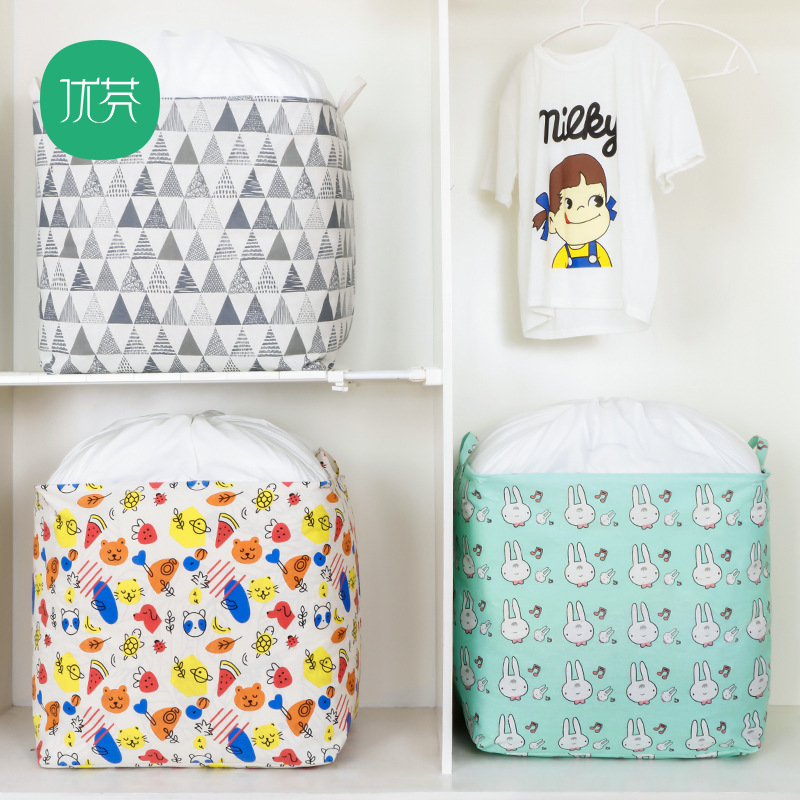 Buggy Bag Drawstring Storage Basket Fabric Laundry Basket Clothes Storage Box Cotton Big Mac Household Quilt Buggy Bag