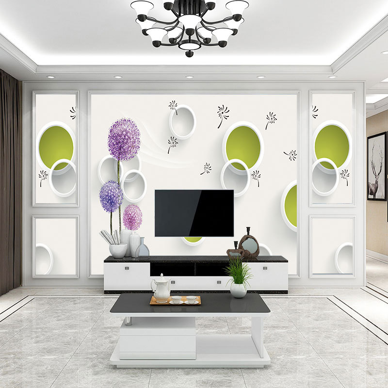 3d电视背景墙壁纸现代简约蒲公英客厅卧室装饰壁画8d立体影视墙布