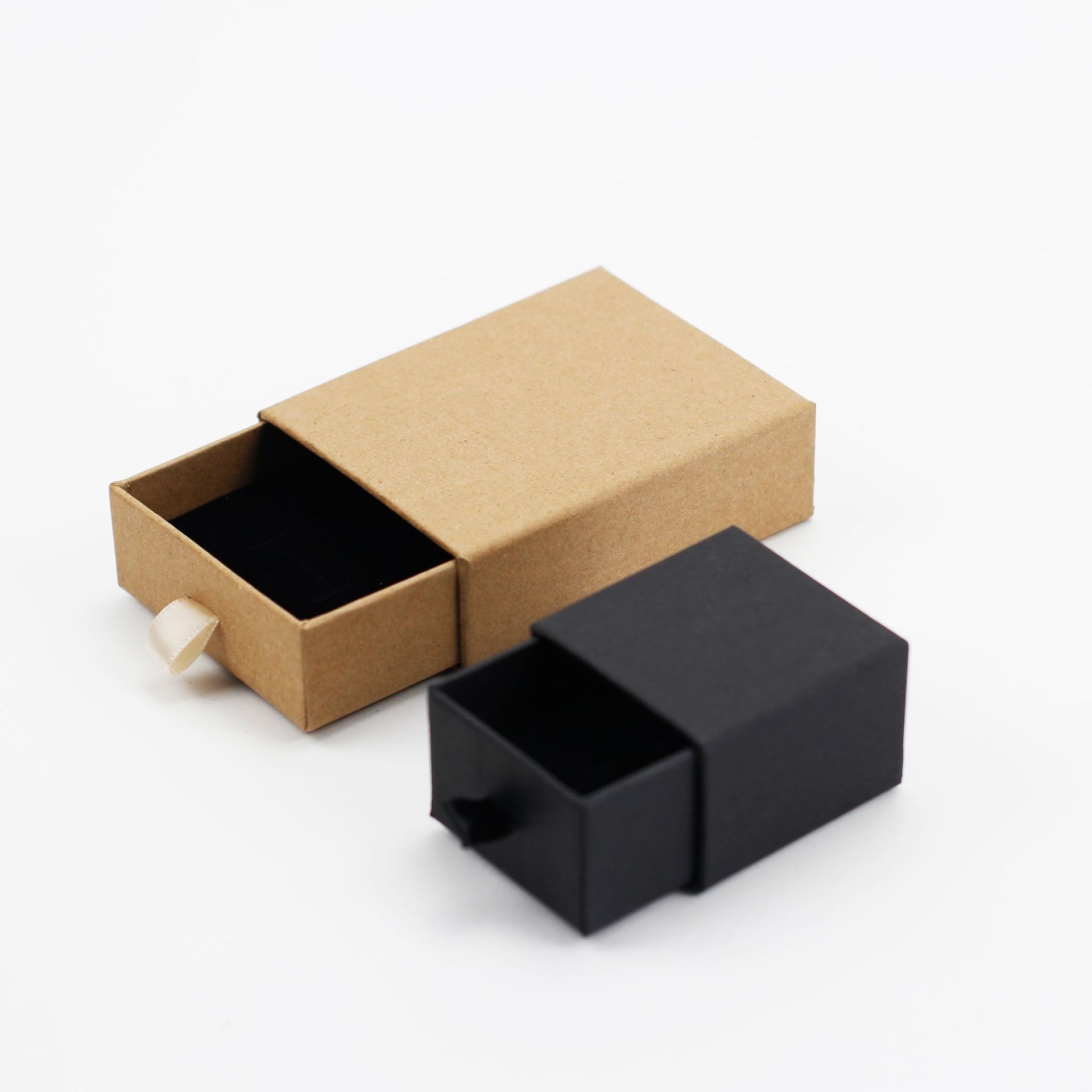 首饰收纳盒定做珠宝礼品抽屉纸盒黑色牛皮纸包装盒礼盒定制现货